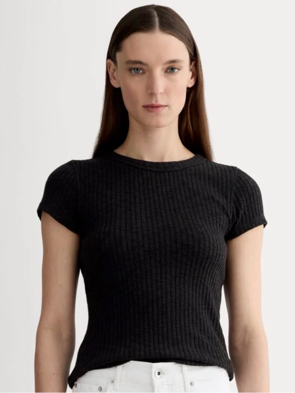 Everlane Black Ribbed Short-Sleeve Knit Tee